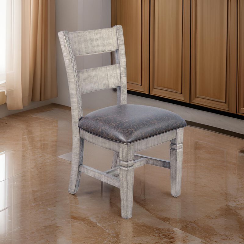 Camie Dining Chair Set of 2, Faux Leather, Brown Mahogany Ladderback - Benzara