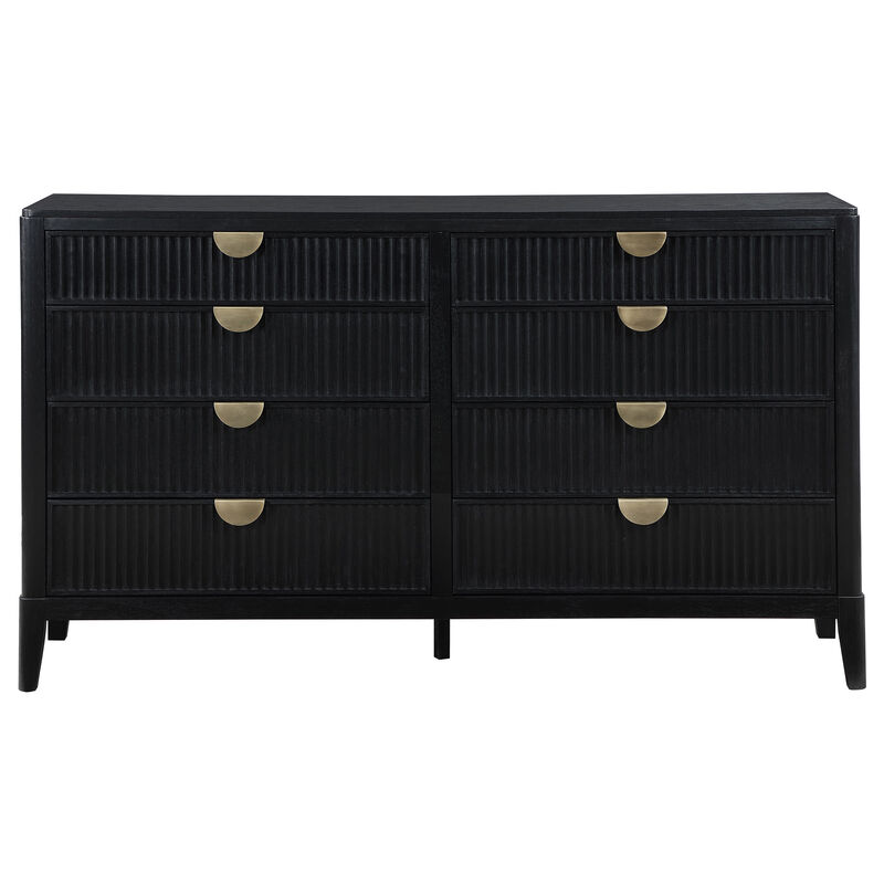 Jack 4pc Queen Bedroom Set, Fluted Black Wood, Dresser and Mirror image number 3