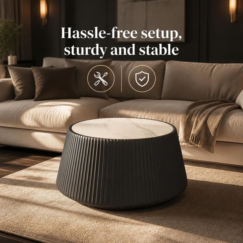 GOODSILO Round Cup Shape Sintered Stone Top Modern Coffee Table for Living Room, Bedroom and Office as Side or Bedside Accent image number 4