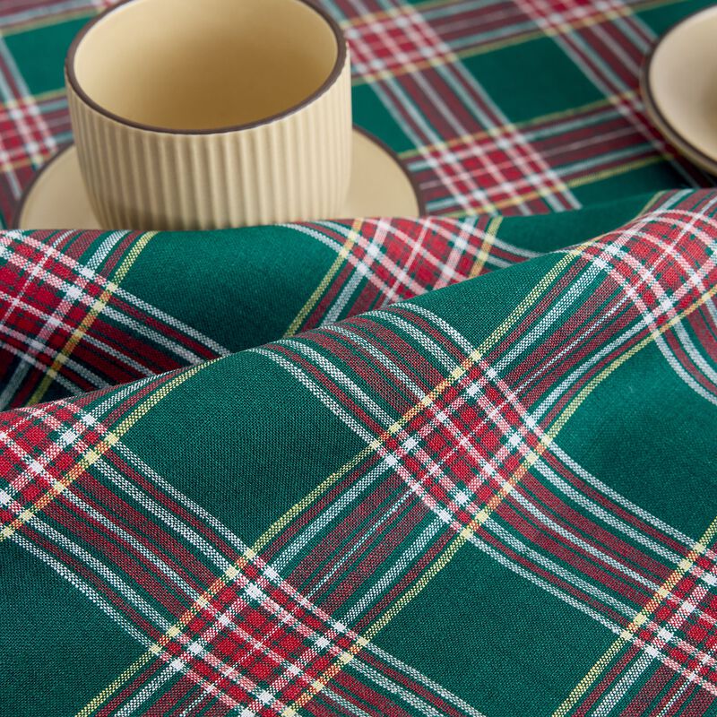 Linen Table Runner - Green Tartan Plaid image number 2