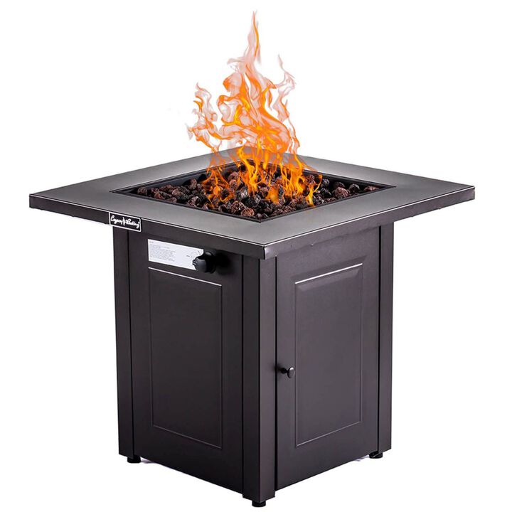 28in Propane Fire Pits Table, 50000 BTU Gas Square Outdoor Dining Firepit Fireplace Dining Tables with Lid, Lava Stone, ETL Certification, for Outside Garden Backyard Deck Patio