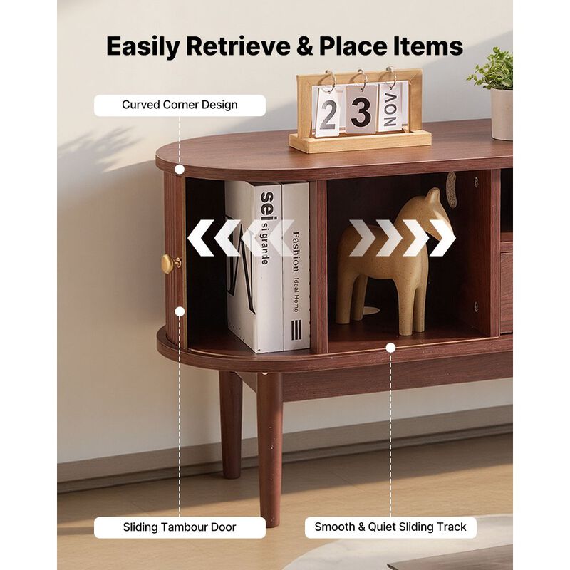 Mid Century TV Stand for TVs up to 58 Inch with Drawer and Storage Shelves-Brown image number 7