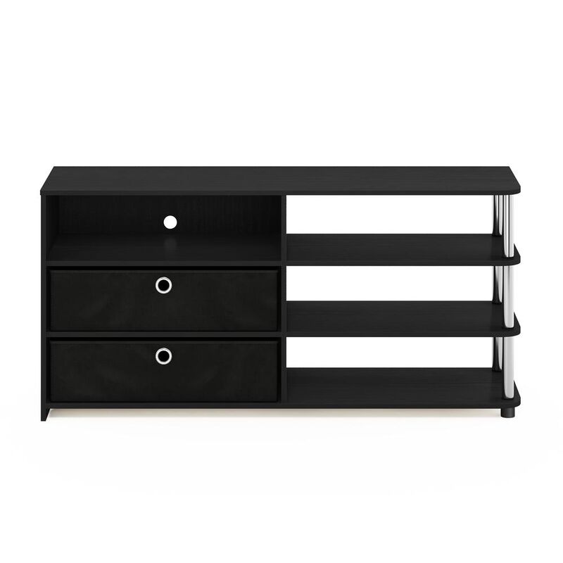 Furinno JAYA Simple Design TV Stand for up to 55-Inch with Bins, Americano, Stainless Steel Tubes