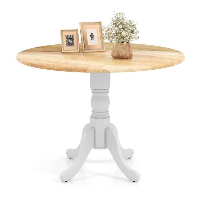 Hivvago Round Solid Wood Kitchen Dining Table in White Farmhouse Wooden Finish