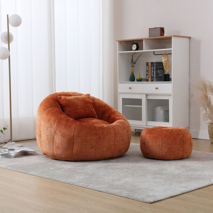 GOODSILO Modern Round Bean Bag Chair with Ottoman Comfortable Single Sofa Reading Lounger