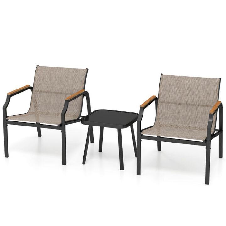 Outdoor Conversation Chair Set of 3 – Breathable Fabric Seats & Coffee Table Included