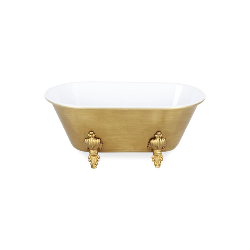 HomeRoots 12" Gold And White Metal Hand Painted Decorative Tub image number 2