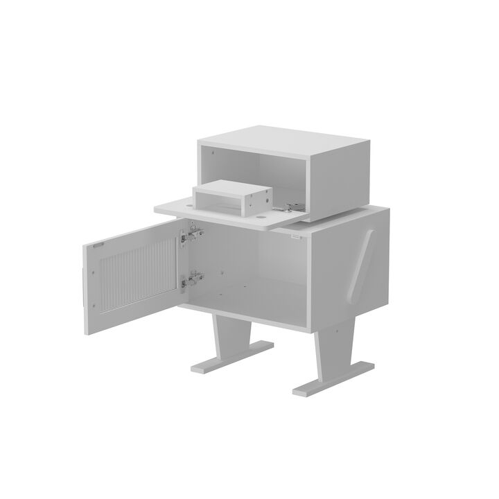 FUFU&GAGA Robot-Themed Storage Cabinet with 360° Rotating Head and Textured Glass Door – Compact Organizer for Kids' Room, Bedroom, or Office (18.9" W x 15.7" D x 27.8" H),White