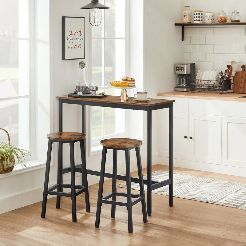 BreeBe Brown & Black Bar Table with 2 Round Stools