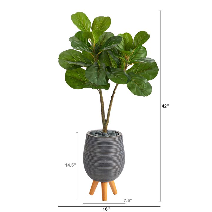 HomPlanti 3.5 Feet Fiddle Leaf Fig Artificial Tree in Gray Planter with Stand
