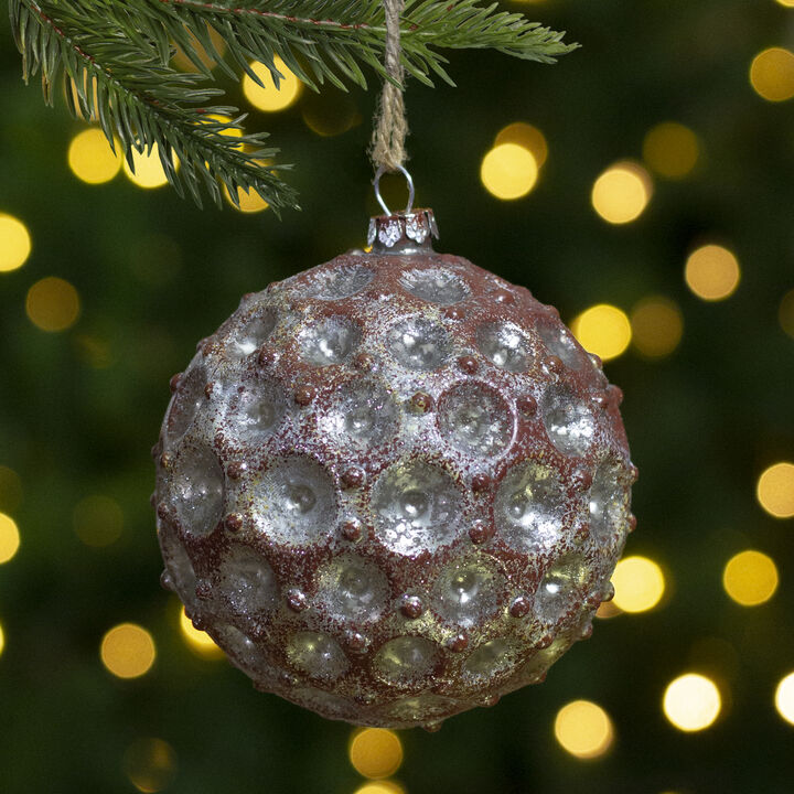 Mercury Silver Distressed Glass Christmas Ball Ornament 3.5" (88mm)