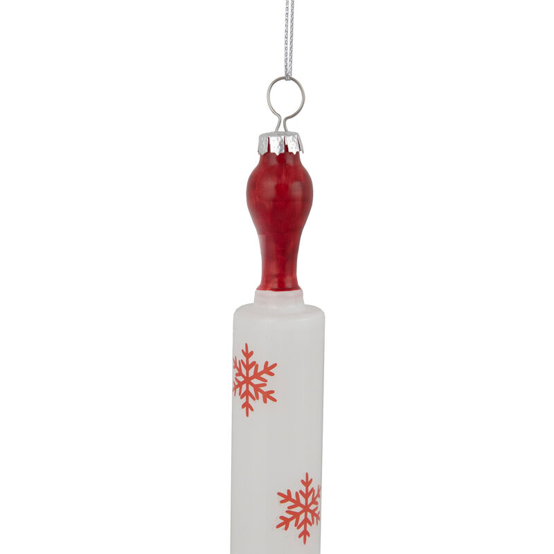 7.25" Red Snowflakes Rolling Pin Glass Christmas Ornament image number 3