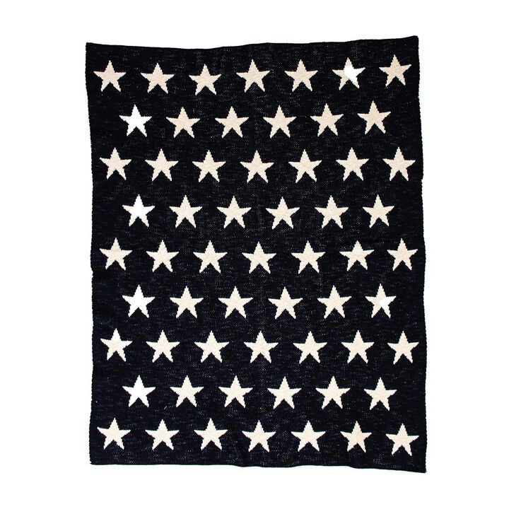 HomeRoots Navy Blue And White Stars Knitted Baby Blanket