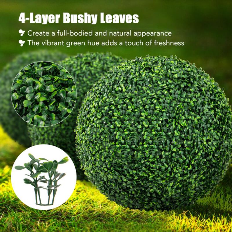 Hivvago 2 Pieces Artificial Plant Boxwood Topiary Ball for Patio Garden Front Door Balcony Backyard