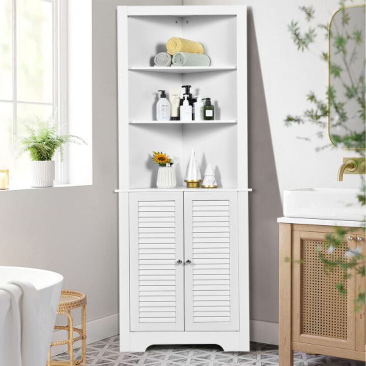 Free Standing Tall Bathroom Corner Storage Cabinet with 3 Shelves