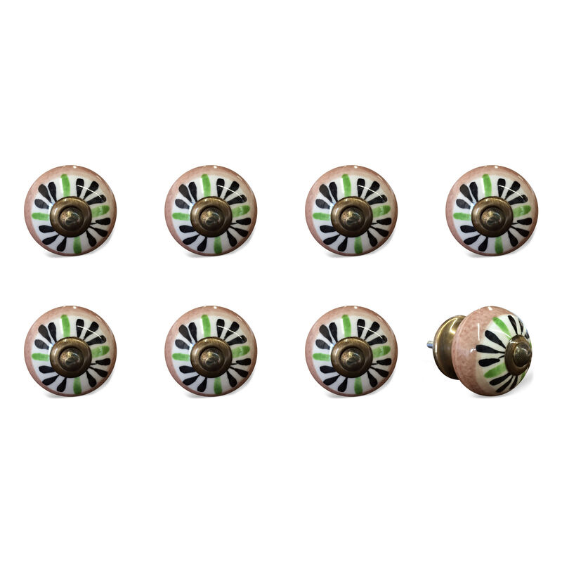 HomeRoots Set of Eight Brown And White Ceramic And Metal Drawer Pull Knobs image number 3