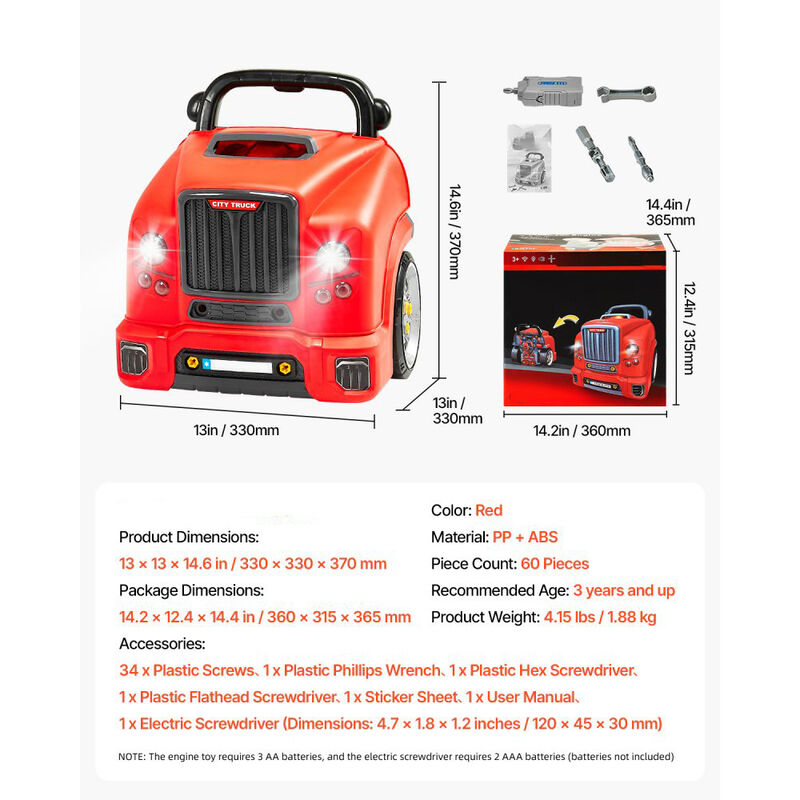 60-Piece Kids Mechanic Car Repair Set with Removable Engine Parts, Lights, Sounds & Horn-Red image number 2