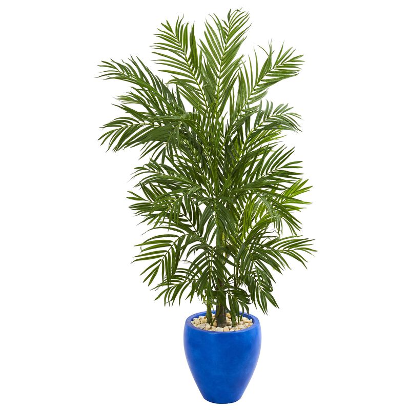 Hivvago 5.5 Feet Areca Palm Artificial Tree in Blue Planter