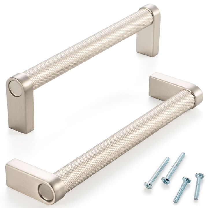ASKANO Brushed Nickel Cabinet Pulls, 5 Inch Hole Centers, Knurled Bar Kitchen Cabinet Handles AP1311 | Pack of 10, Solid Hardwar
