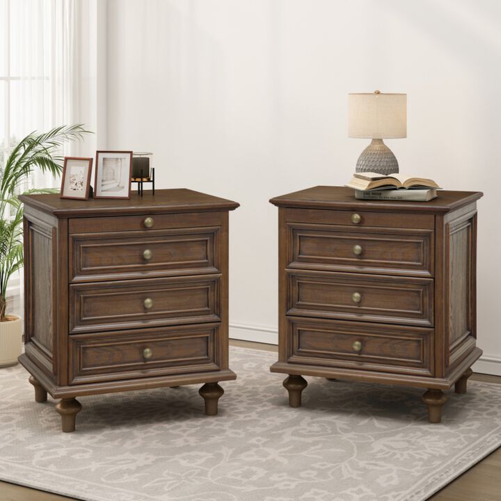 Fitpa Vintage Farmhouse 4-Drawer 2-Pack Nightstands