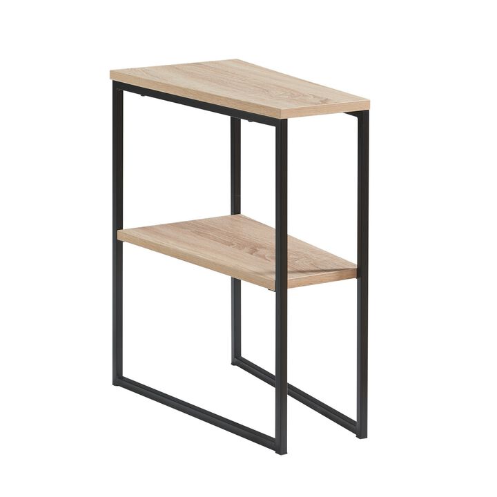Bery 24 Inch Chairside Table, 2 Shelves, Black Metal Frame, Brown Finish - Benzara