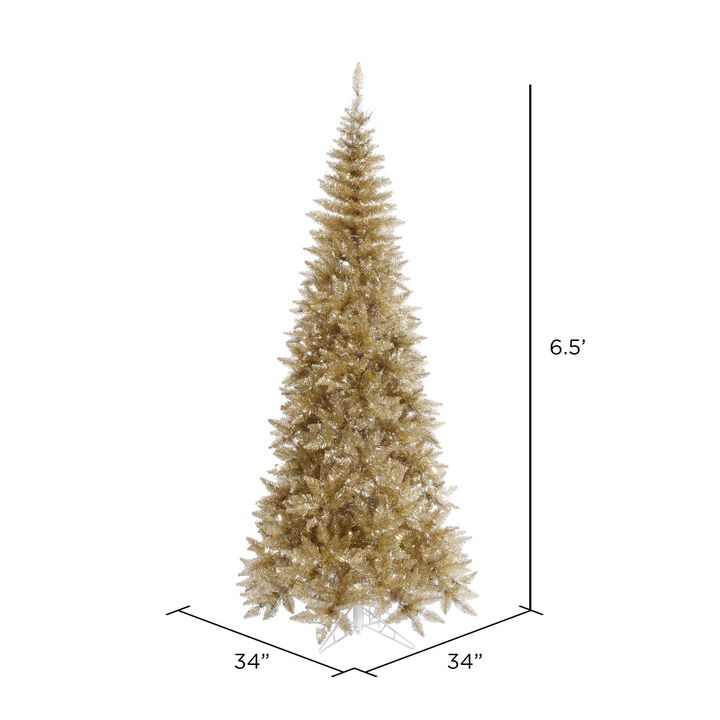 Vickerman 6.5' Champagne Tinsel Fir Slim Artificial Christmas Tree, Unlit - Faux Champagne Christmas Tree - Seasonal Indoor Home Decor