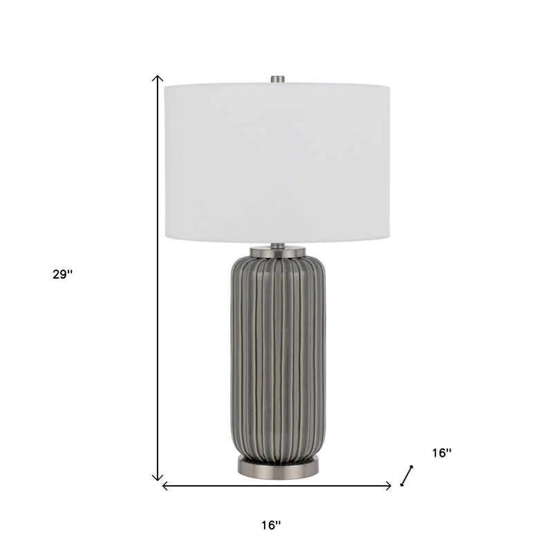 HomeRoots 29" Gray Metal Cylinder Table Lamp With White Drum Shade image number 2