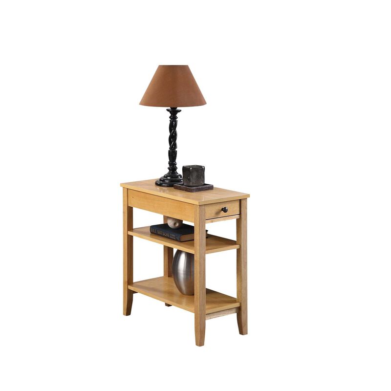 Convenience Concepts American Heritage 1 Drawer Chairside End Table with Shelves, 23.5"L x 11.25"W x 24"H, Natural