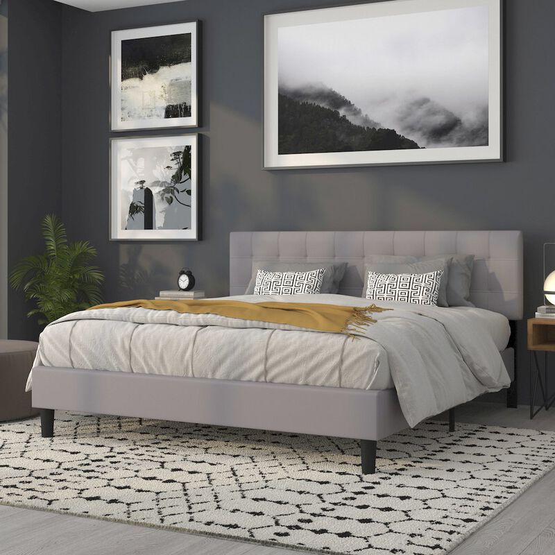 Flash Furniture Tufted Upholstered King Size Headboard in Light Gray Fabric image number 7
