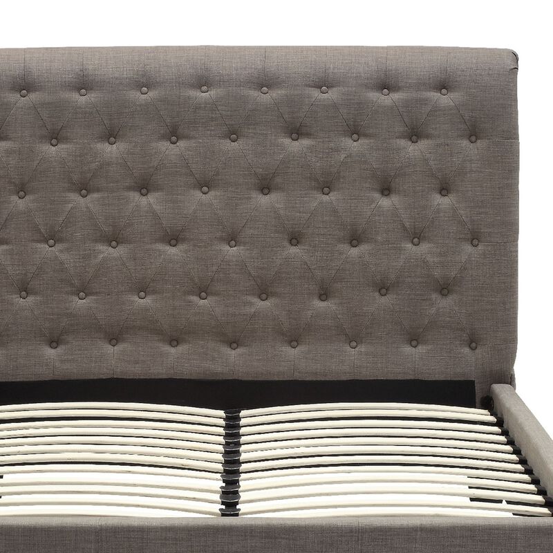 Rue Low Profile California King Bed, Button Tufted Uphosltered, Gray