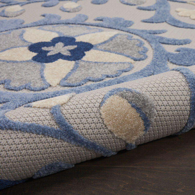 HomeRoots 8' X 11' Blue And Gray Floral Indoor Outdoor Area Rug image number 2