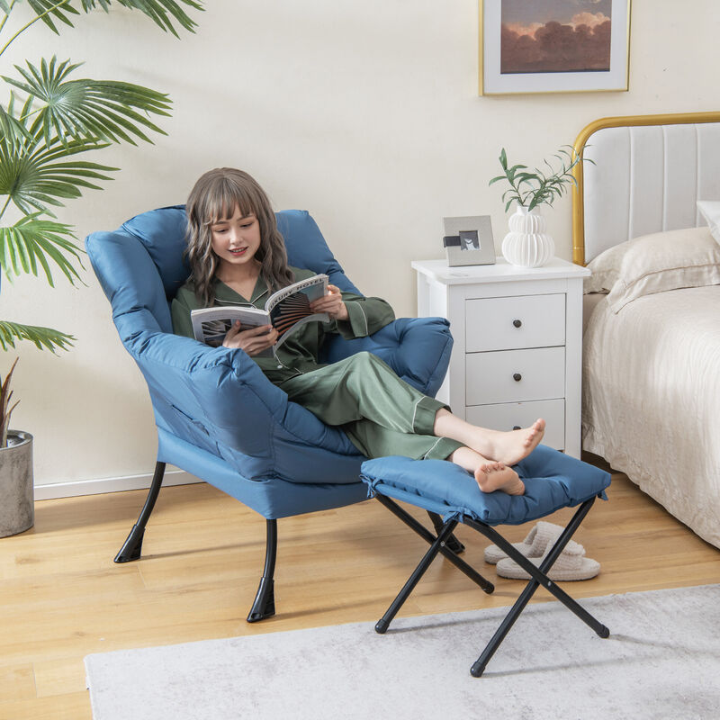 Modern Accent Sofa Chair with Folding Footrest and Side Pocket