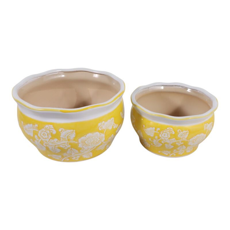 S/2 10/12" Chinoiserie Vines Planters,yellow image number 4