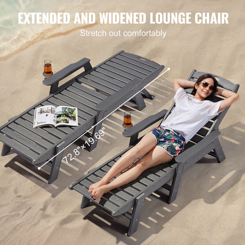 Patio Chaise Lounge Chair with 6 Positions &ndash; HDPE Outdoor Chair for Poolside