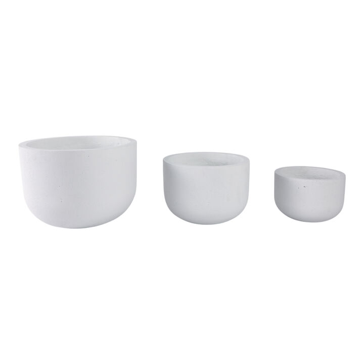 S/3 9/12/15" Rounded Cement Planters, White
