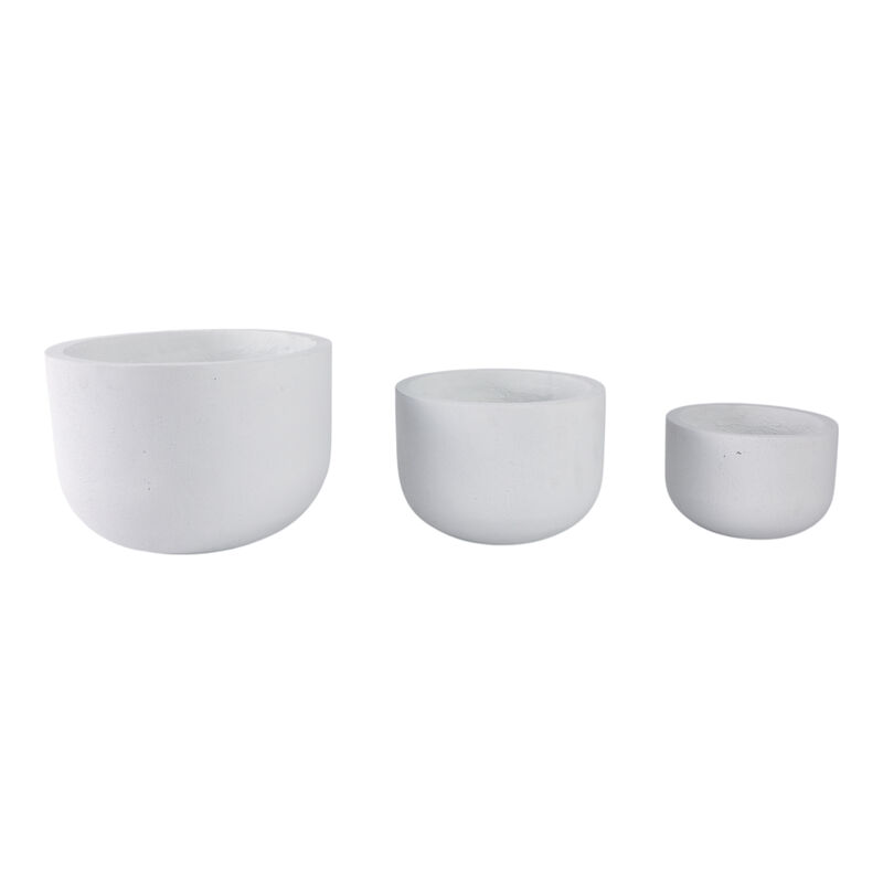 S/3 9/12/15" Rounded Cement Planters, White image number 1