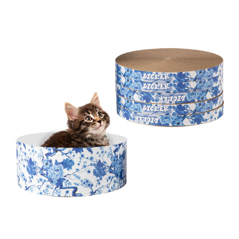 Kate 12" Modern Patterned Cardboard Reversible Cat Scratcher Pad in Box with Catnip, Multi-Colored (5-Pack)