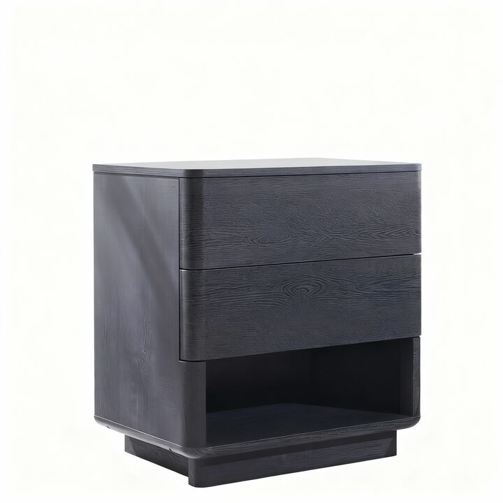Modern 22" Nightstand with Charging Station, 2 Push-to-Open Drawers & Cubby