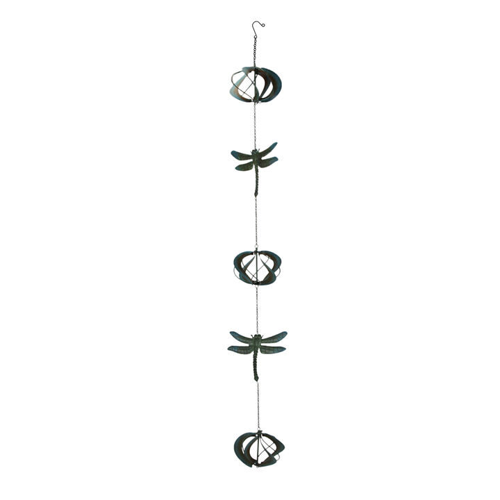 Metal Verdigris Dragonfly Wind Spinner Chain Kinetic Garden Sculpture Home Decor