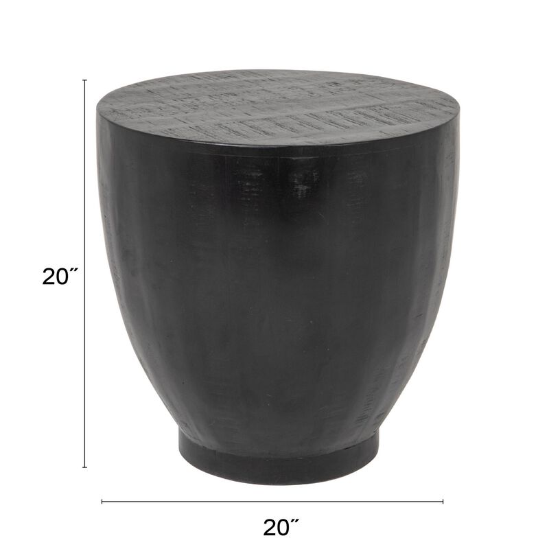Round Mango Wood Drum End Table with Combed Finish, Black image number 2