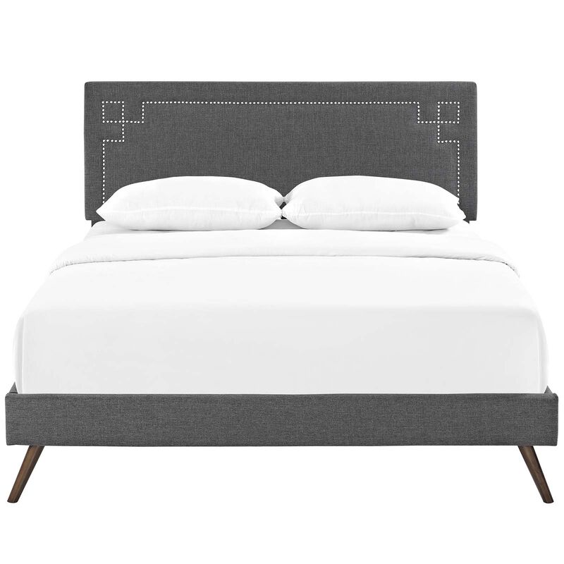 Modway - Ruthie Queen Fabric Platform Bed with Round Splayed Legs Gray