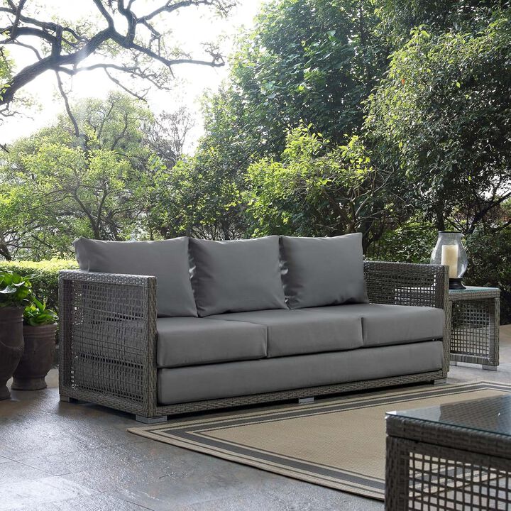 Gray White Wicker Rattan Outdoor Sofa