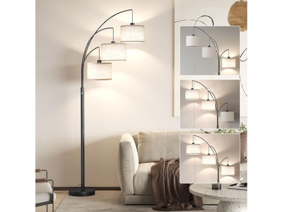 78 Inch Arc Floor Lamp 3 Lights Hanging Drum Shade Modern Standing Lamp