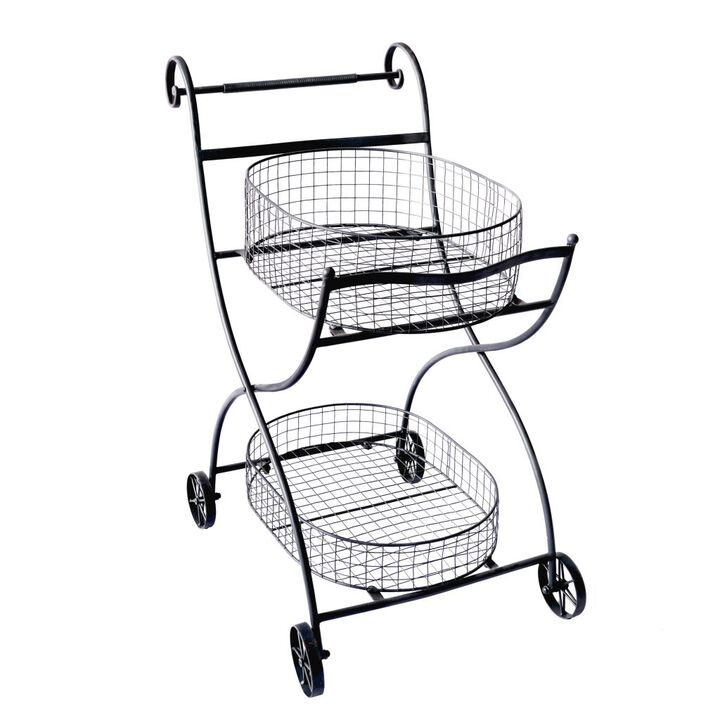 Well designed Metal Utility Cart & Stand, black - Benzara