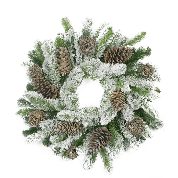 Flocked Pine Cone and Twig Ball Artificial Christmas Wreath - 24-Inch  Unlit
