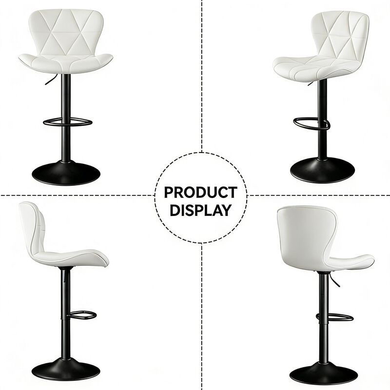Faux Leather Swivel Bar Stools Set of 2, Adjustable Counter Height Kitchen Chairs, Iron Frame High Backrest 360&deg; Barstools for Kitchen Counter, Outdoor image number 2