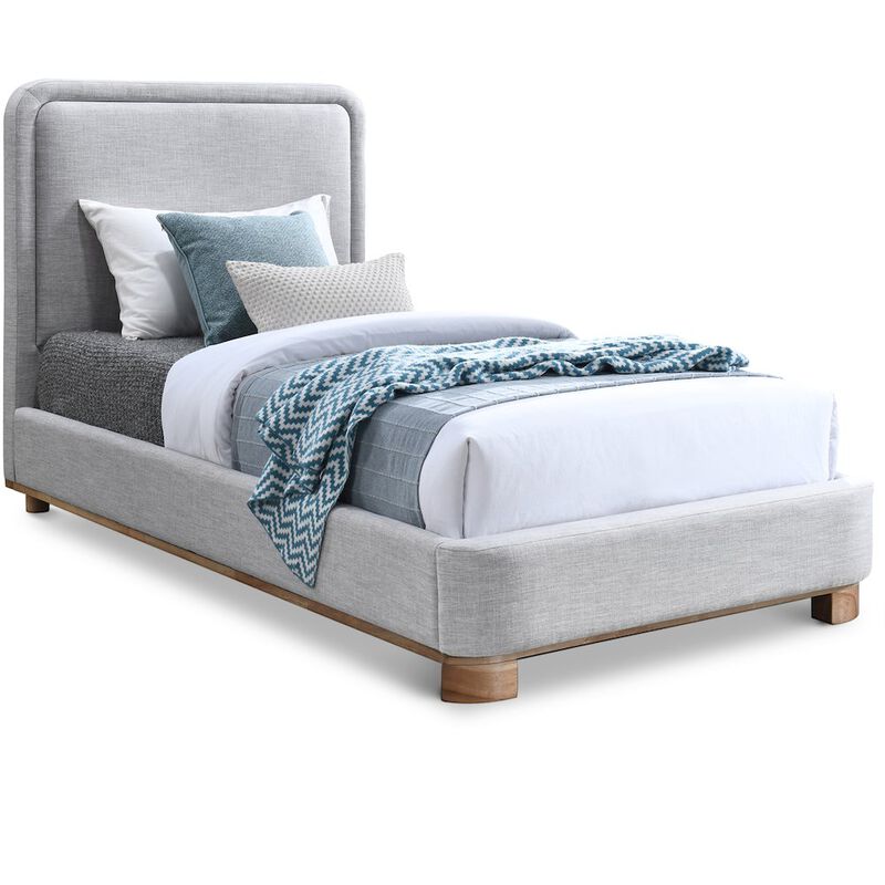 Meridian Furniture Nolita Grey Linen Textured Fabric Twin Bed