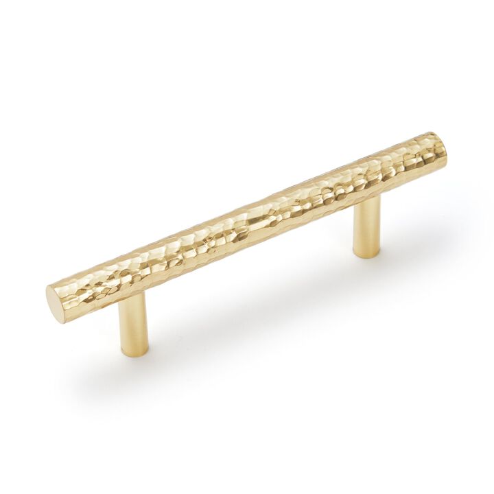 KOPPALIVE 6-Pack Solid Brass Kitchen Cabinet Pulls, Gold Modern T-Bar Handles, 3-Inch Hole Center Hammered Handles for Dresser D