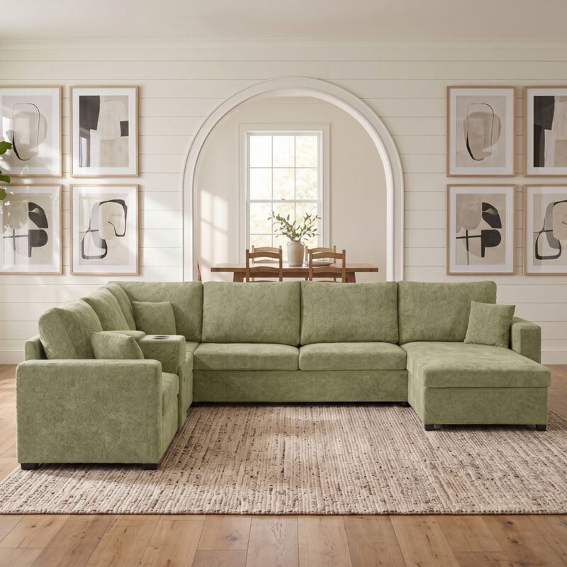 Guftem Modern 5‑Seat U‑Shaped Chenille Sectional Sofa image number 2