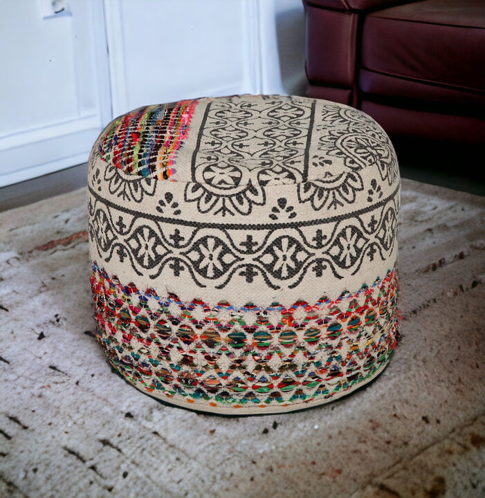 Hivvago 18 Inch Rainbow And Gray Cylinder Geometric Pouf Ottoman